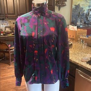 Vintage Count Romi Jewel Tone Long Sleeve Blouse Sz 8 GVC